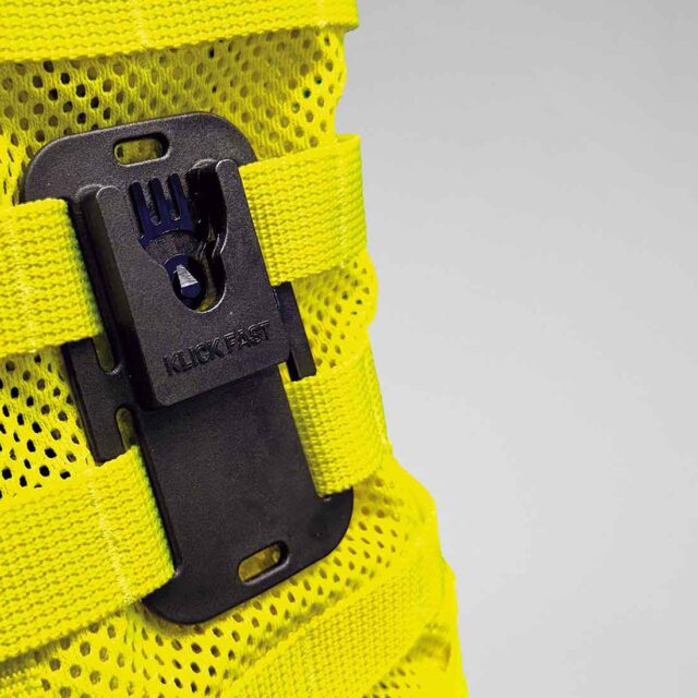 Klick Fast Quad MOLLE Dock attached to Hi-Vis Yellow MOLLE Vest